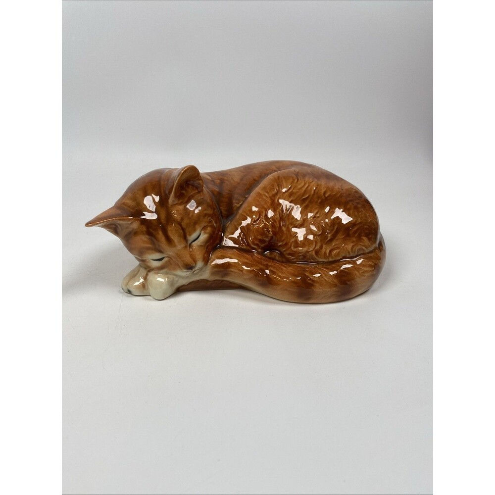 Vintage Geobel Large 8 in Sleeping Orange Tabby Cat Glossy Made In Germany